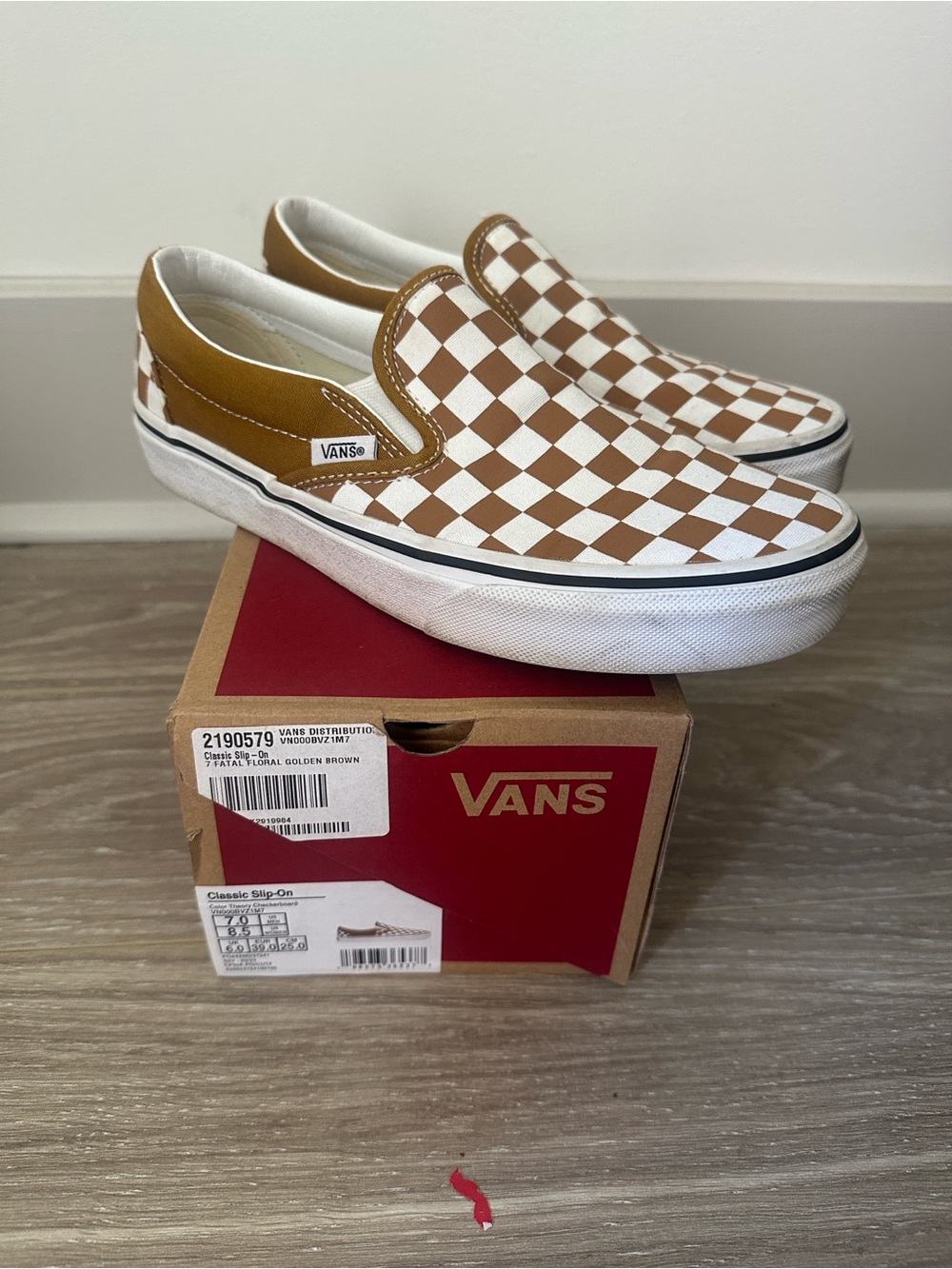 Vans Checkerboard Slip-On Sneakers - Golden Brown & White